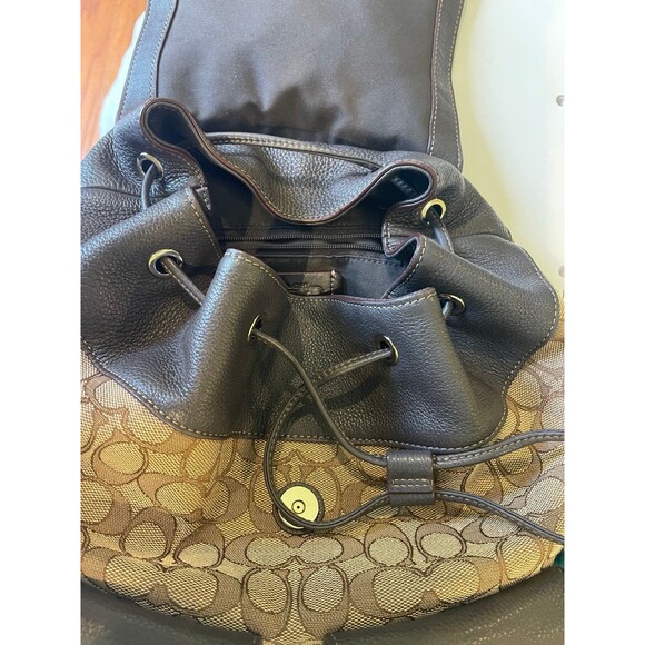 Coach Backpack Large Leather Canvas Brown Signature Logo Print Classic Preppy - Picture 10 of 12